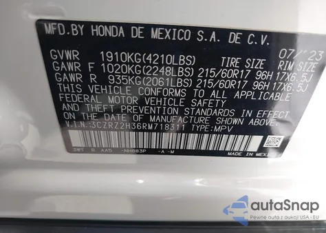 2024 Honda Hr-V Awd Lx from USA, damaged, VIN 3CZRZ2H36RM718311